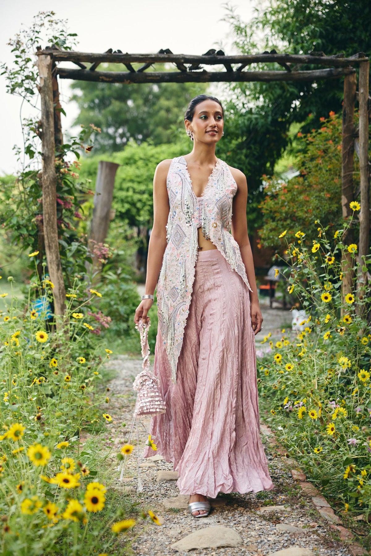 KURTA JACKET FULL EMBROIDERED PAIRED WITH CRUSHED SHARARA