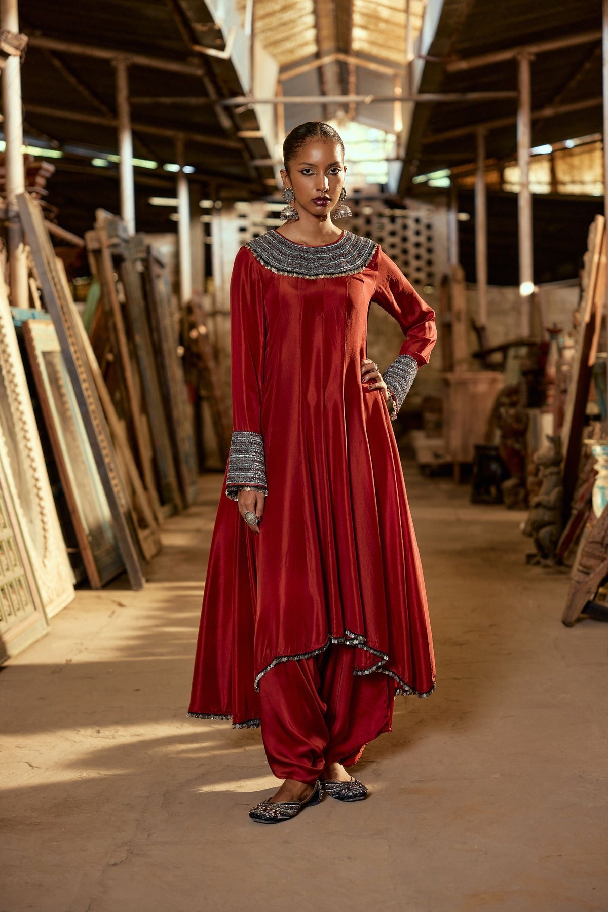 MAROON HIGH LOW ANARKALI WITH DHOTI