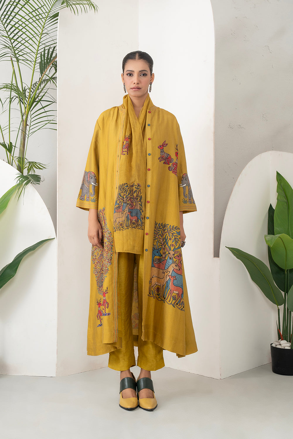 Mustard Silk Chanderi Traditional Inspired Printed Dress Set (3 PCS)