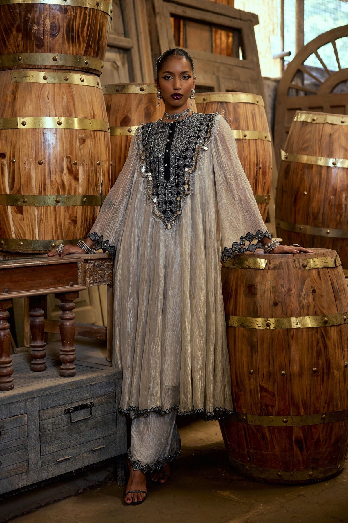 PLEATED TISSUE ANARKALI AND PANTS