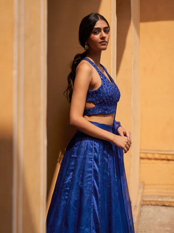 Aster Blue Silk Organza Lehenga Set