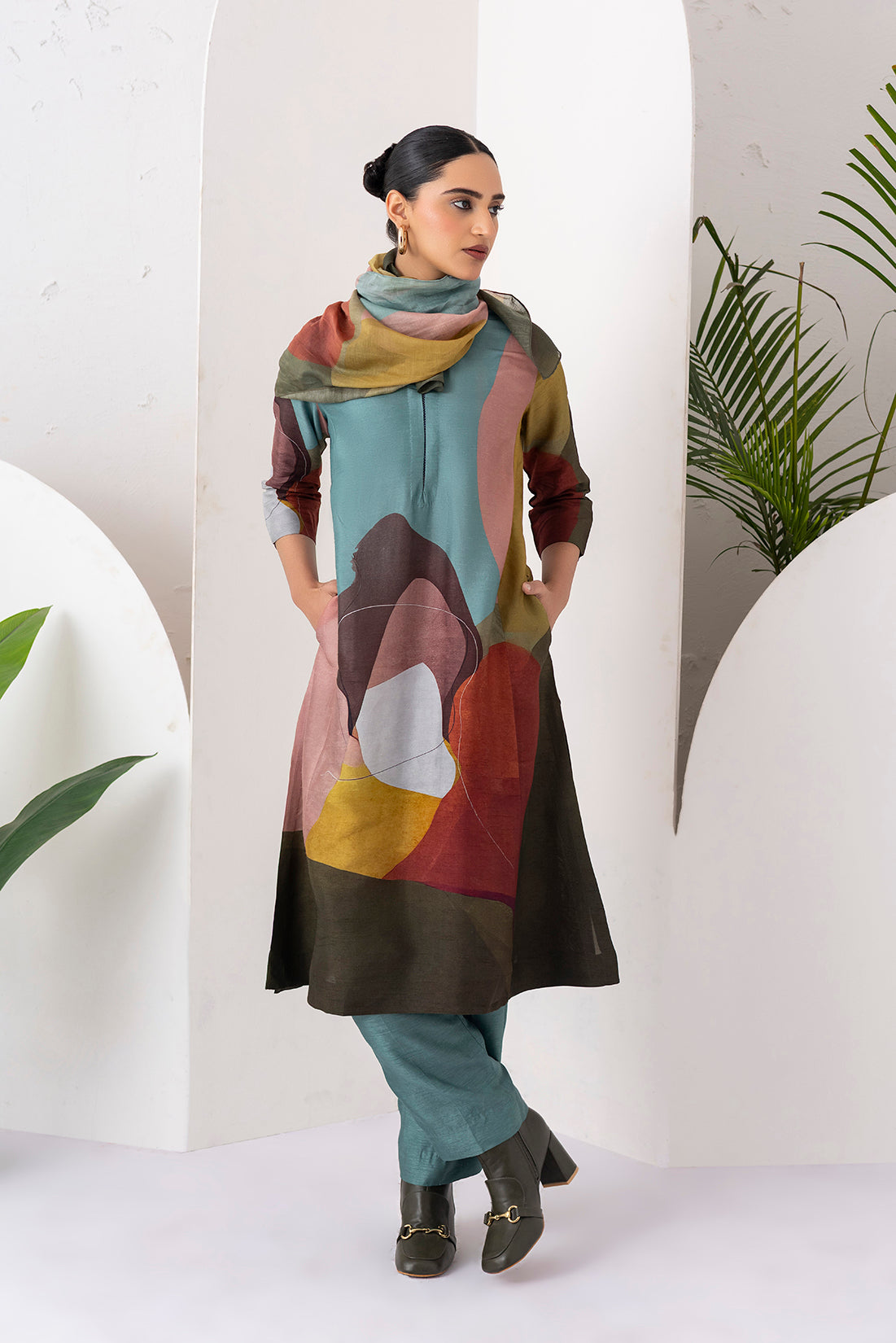 Multicoloured Viscose Dupion Printed Tunic  (1 PC)