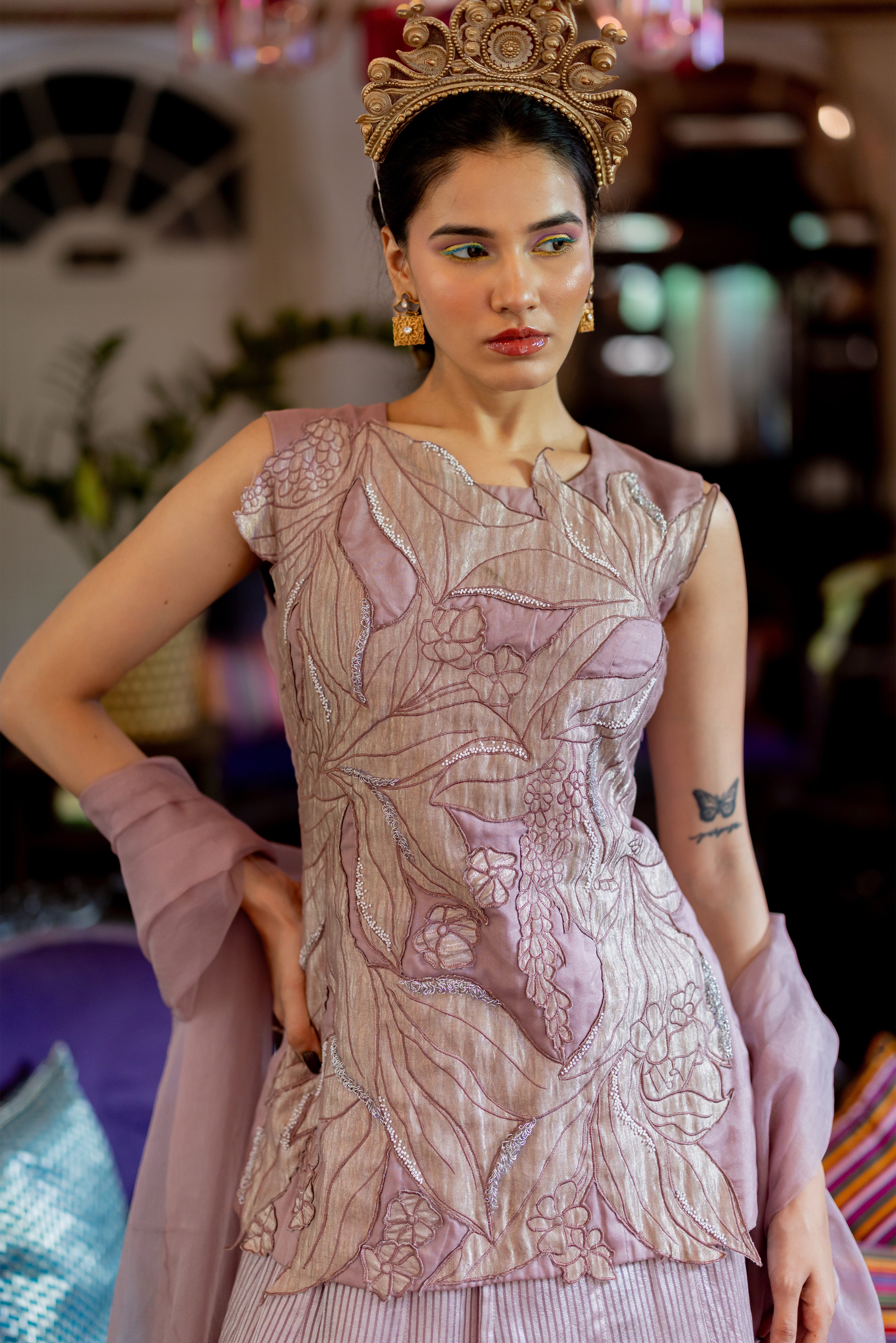 CHAMPAGNE KURTA SKIRT WITH DUPATTA (kavya)