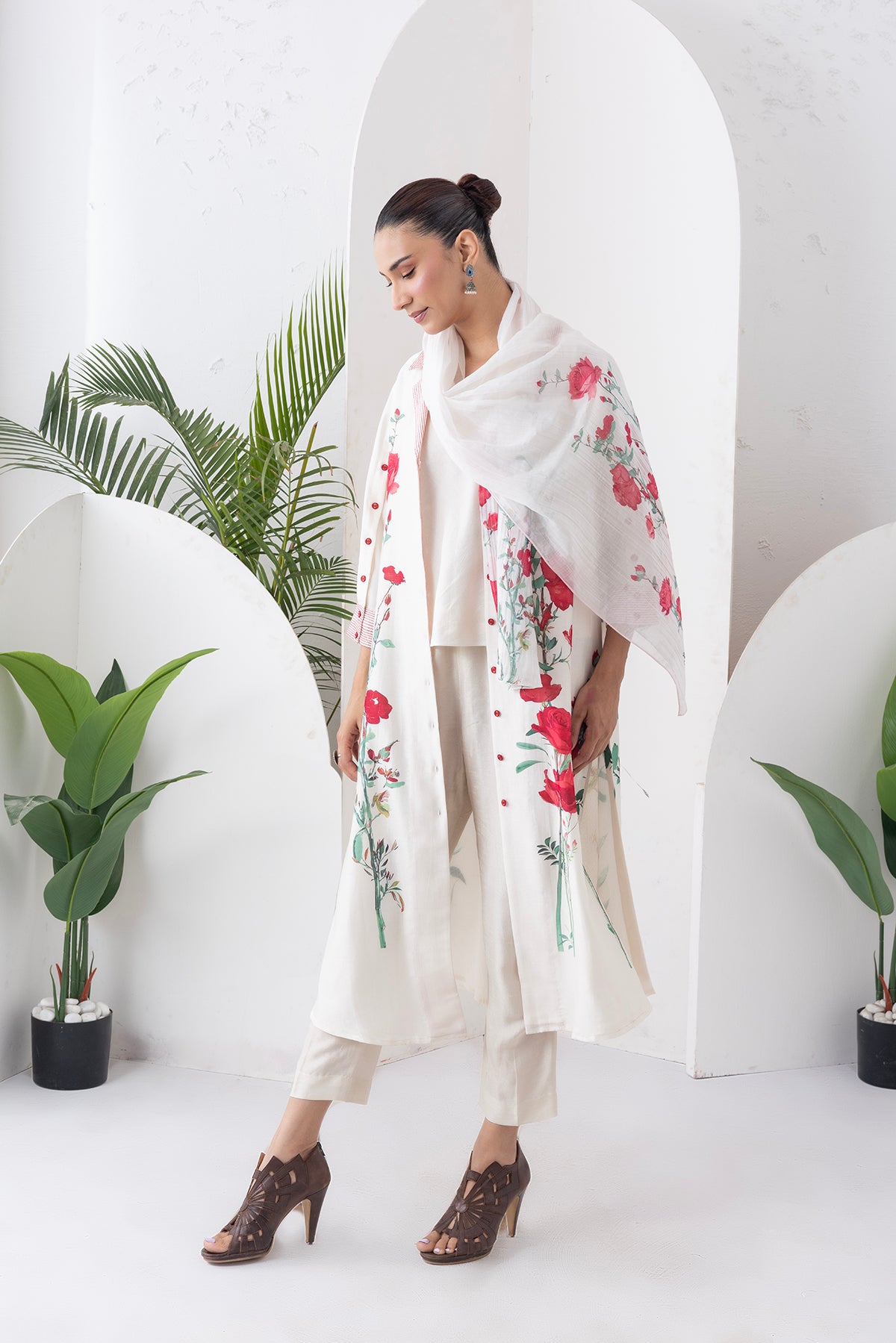 Ivory Thin Chanderi Printed Stole (1 PC)
