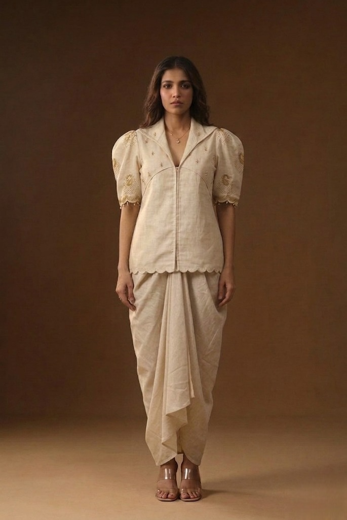Rangadevi Safed– Draped Skirt Set