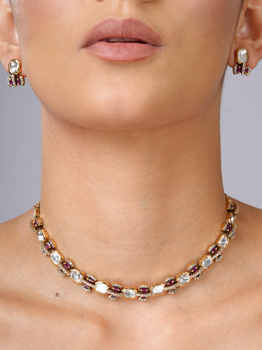 Ruby Polki Line Necklace