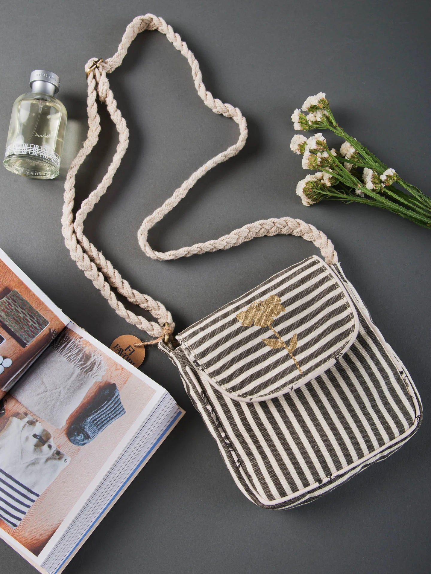 Retro stripe ladies sling bag