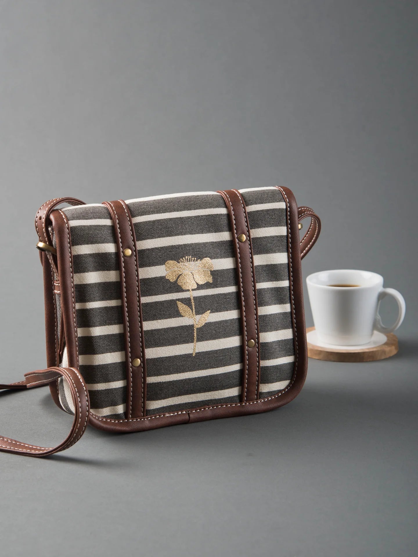 Retro stripe ladies cross body bag
