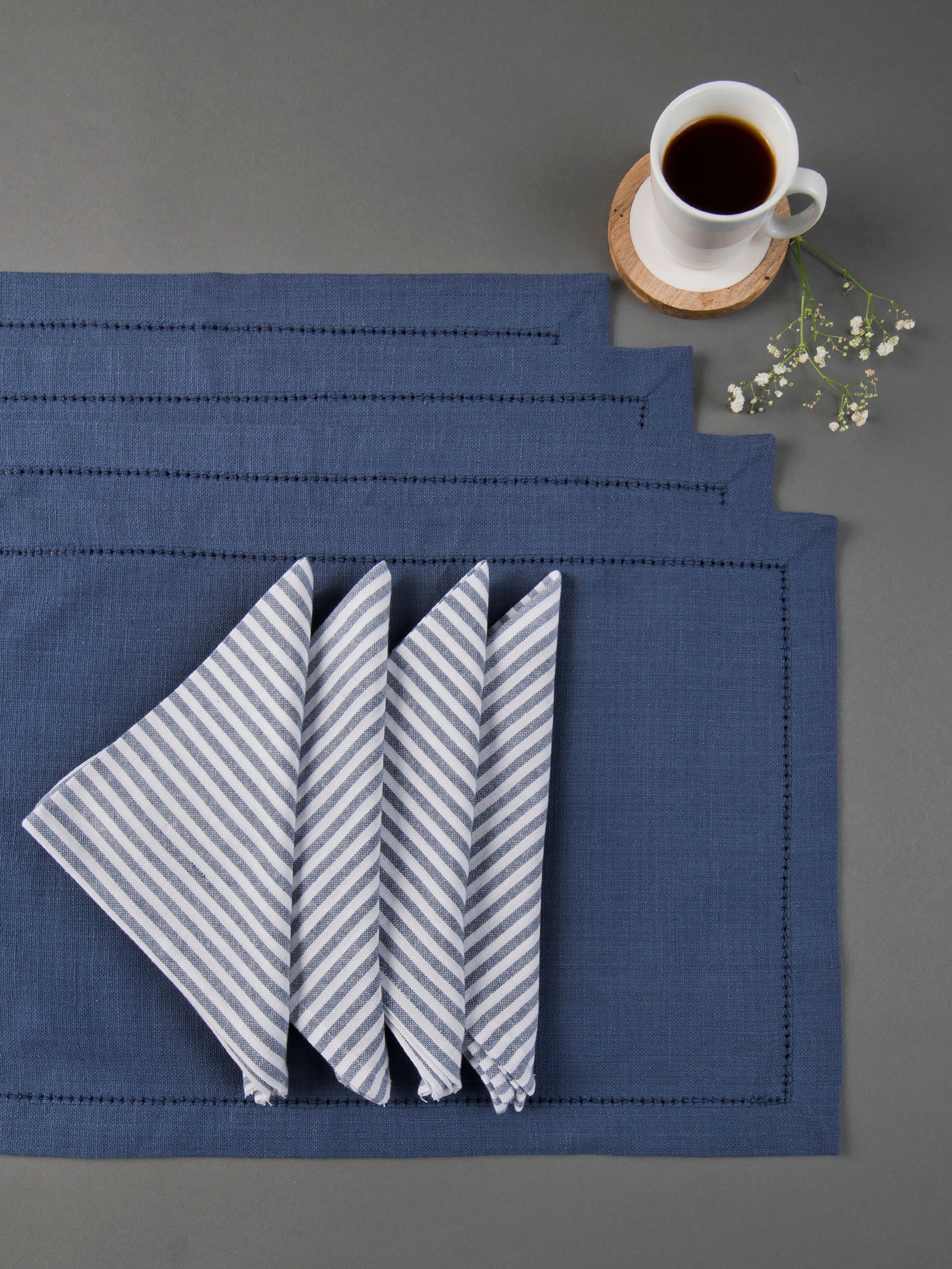 Navy Noveau Placemat and Napkin set of 4 each