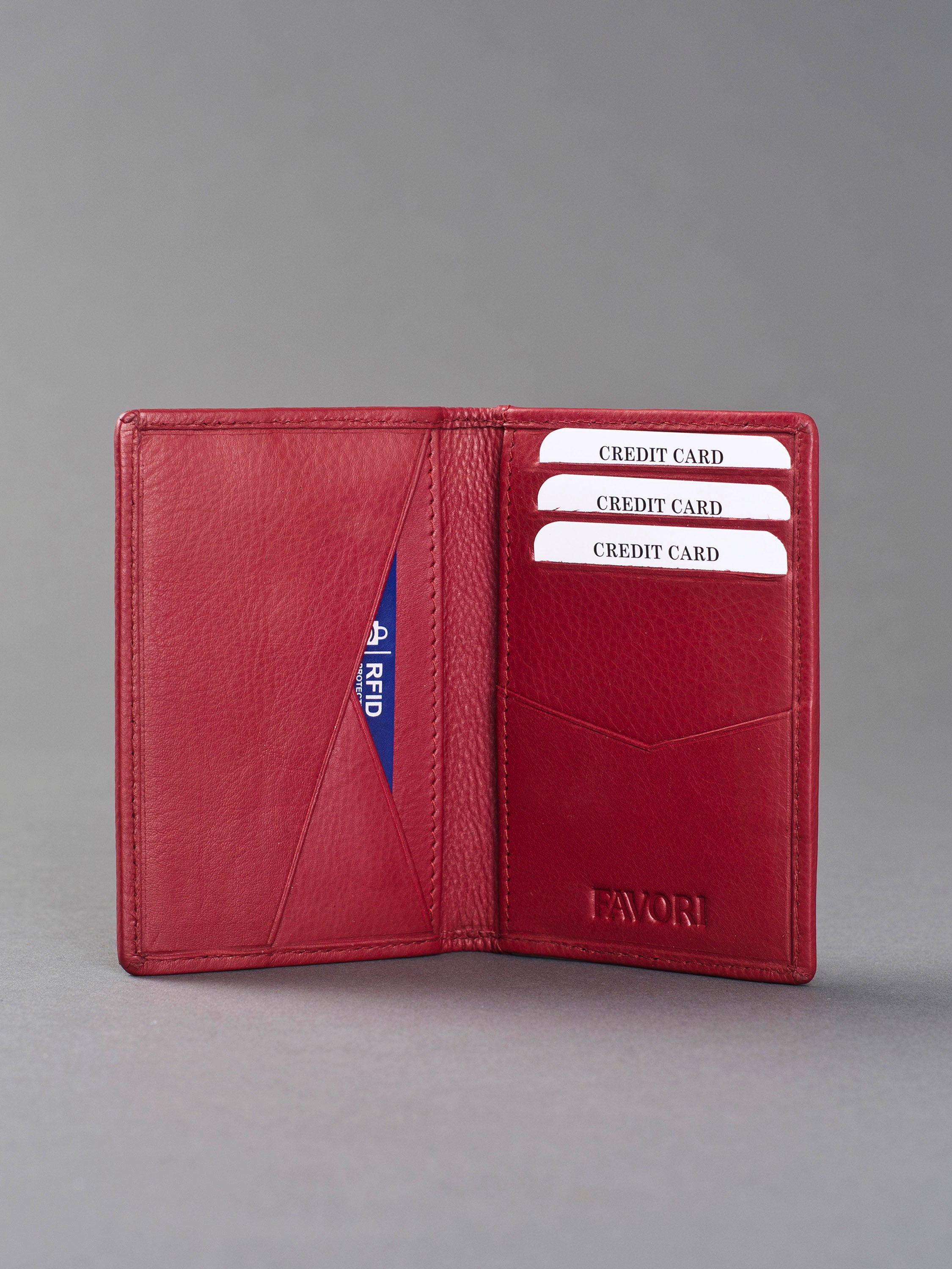 Petite Wallet, Leather with RFID Blocking, col. Red