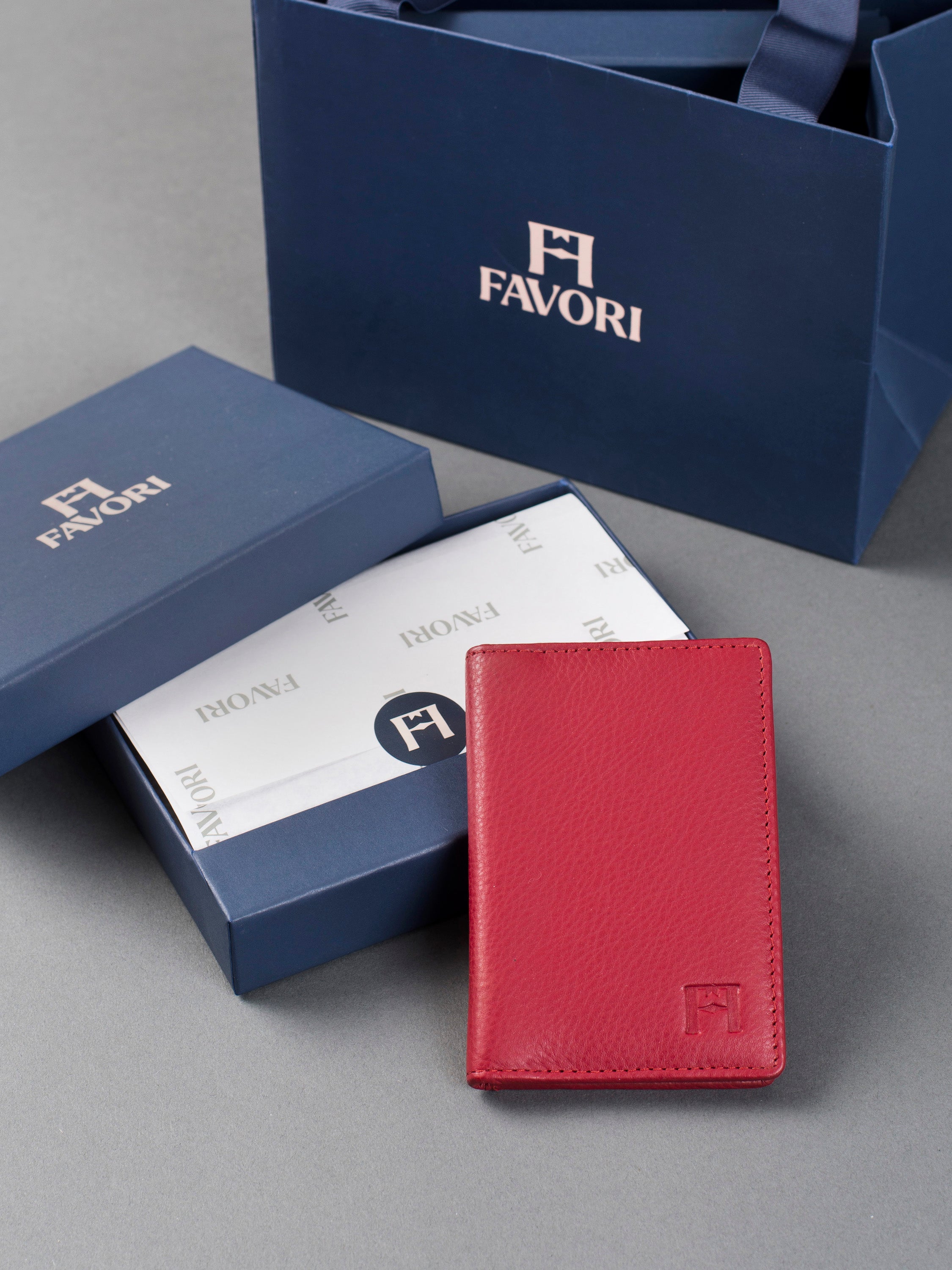 Petite Wallet, Leather with RFID Blocking, col. Red