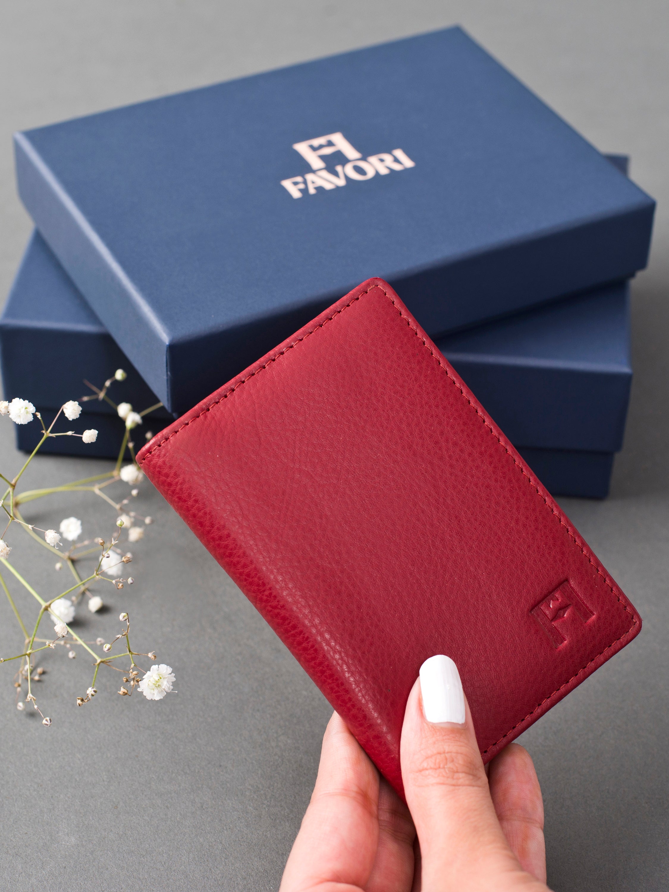 Petite Wallet, Leather with RFID Blocking, col. Red
