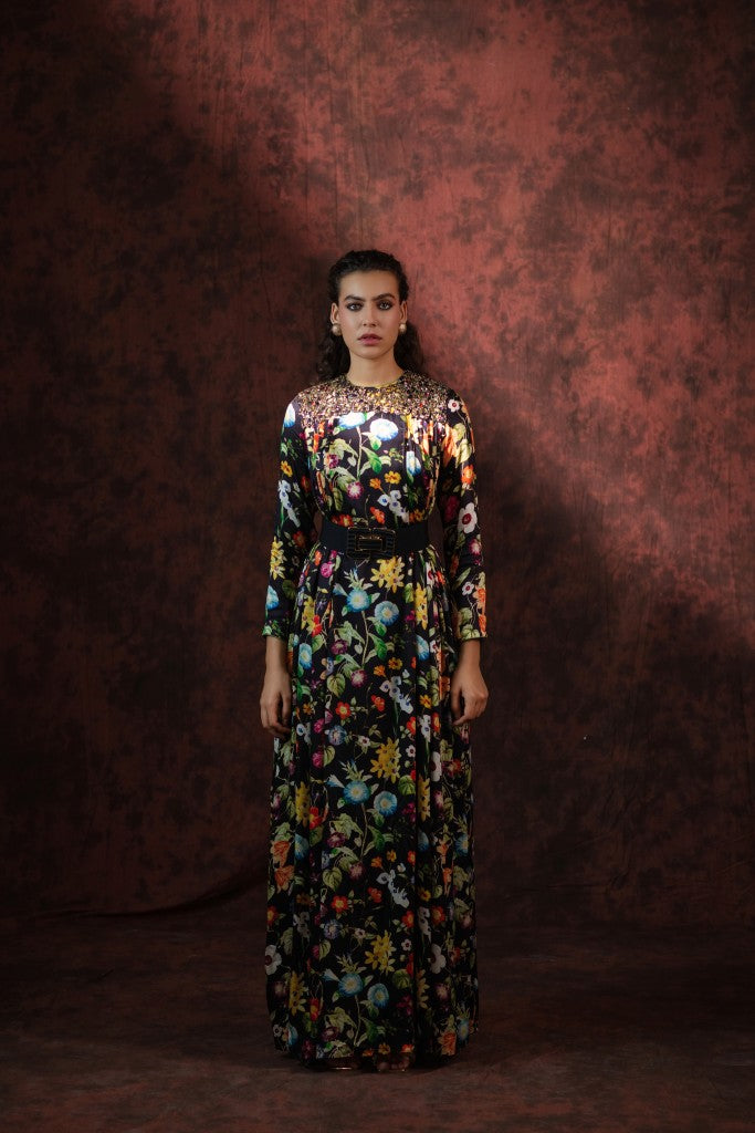 Noir Jardin Embroidered Gown