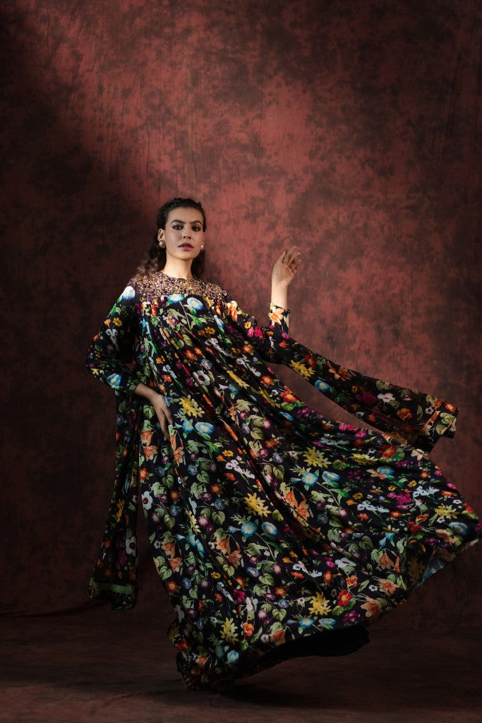 Noir Jardin Embroidered Gown