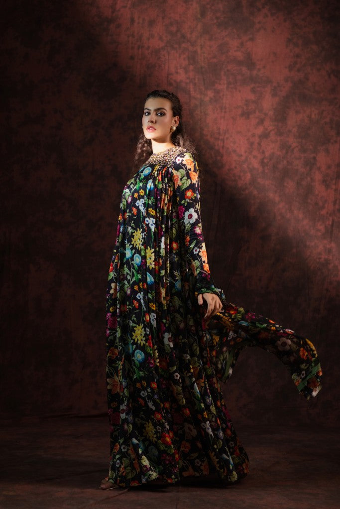 Noir Jardin Embroidered Gown