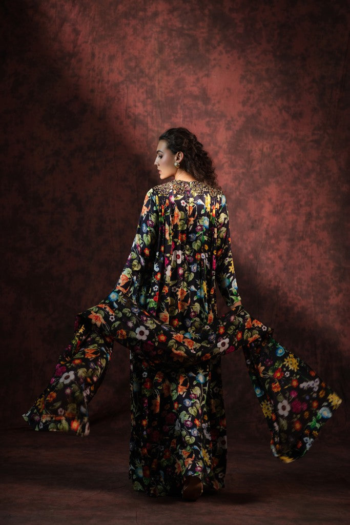Noir Jardin Embroidered Gown