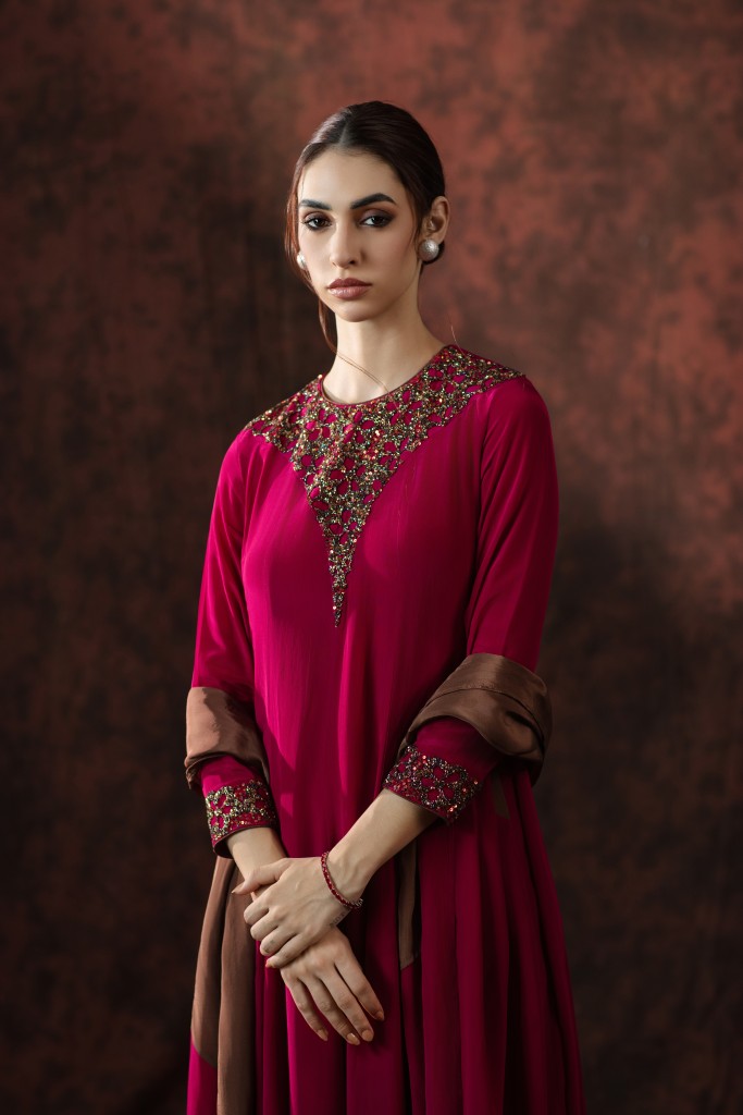 Ruby Riverie Embellished Cape Gown