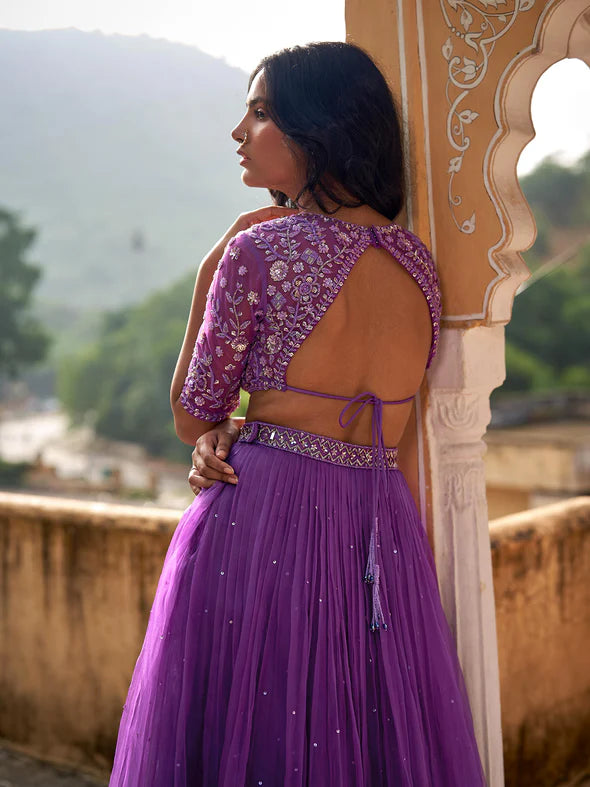 Salvia Purple Silk Organza Lehenga Set
