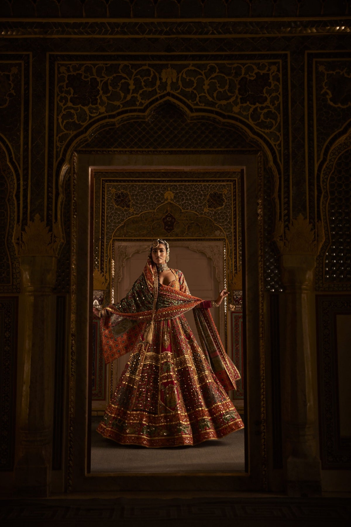 Multicolour Silk Lehenga Set With Animal Motifs