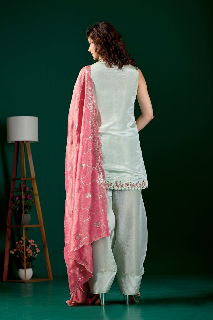 Mint Embroidered festive kurta set