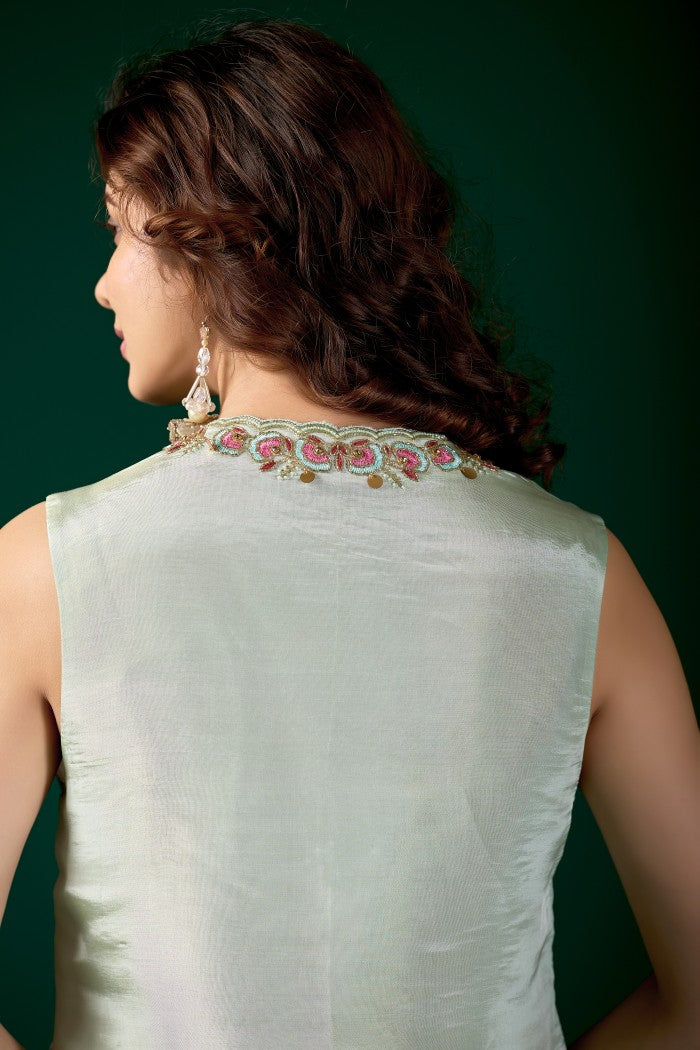 Mint Embroidered festive kurta set