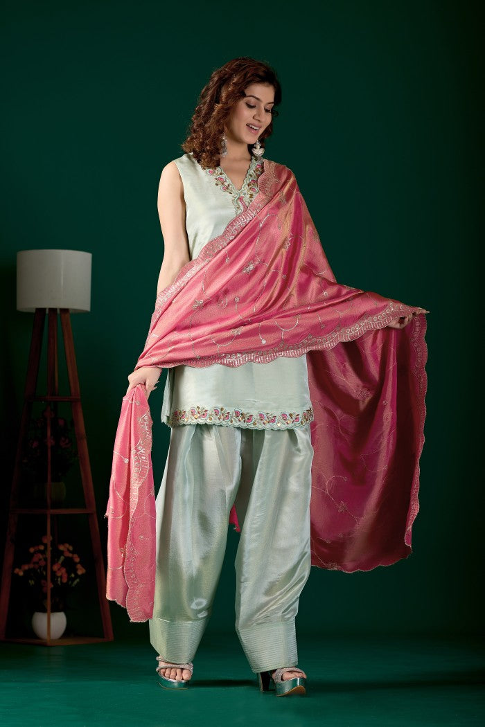 Mint Embroidered festive kurta set