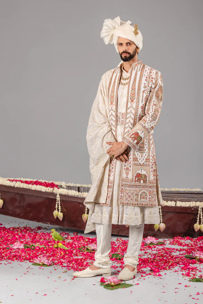 RANGREZ IVORY SHERWANI SET
