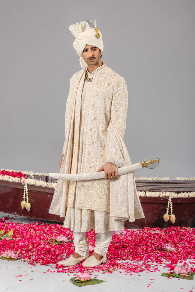 SUFI  SONCHIDIYA IVORY SHERWANI SET