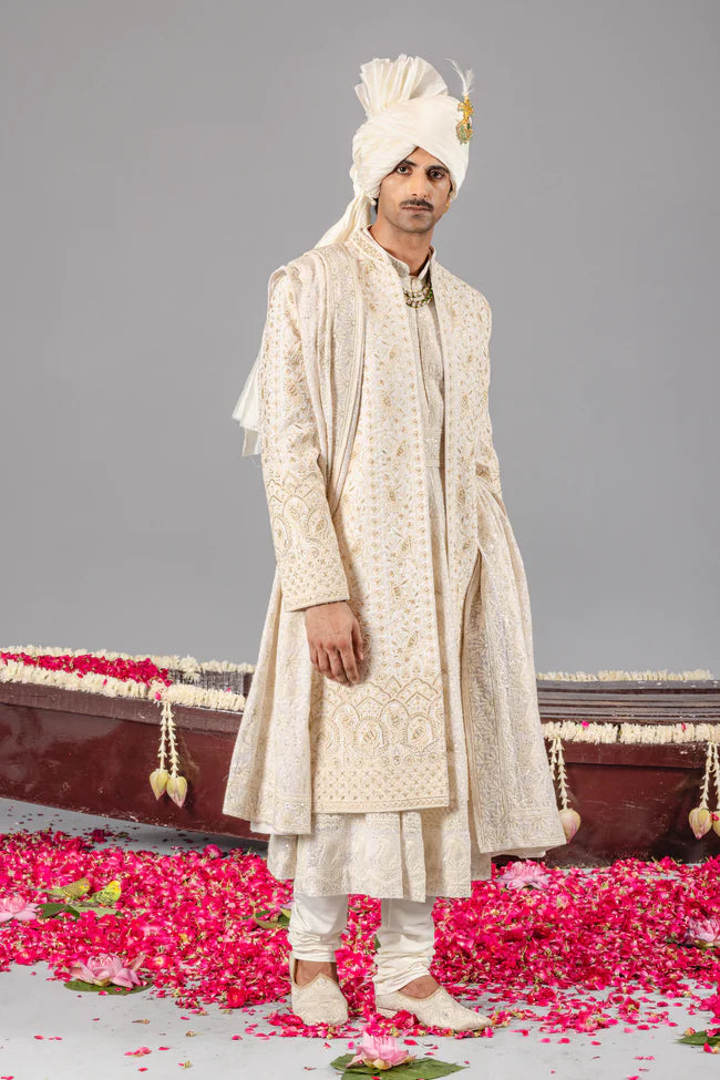 SUFI  SONCHIDIYA IVORY SHERWANI SET