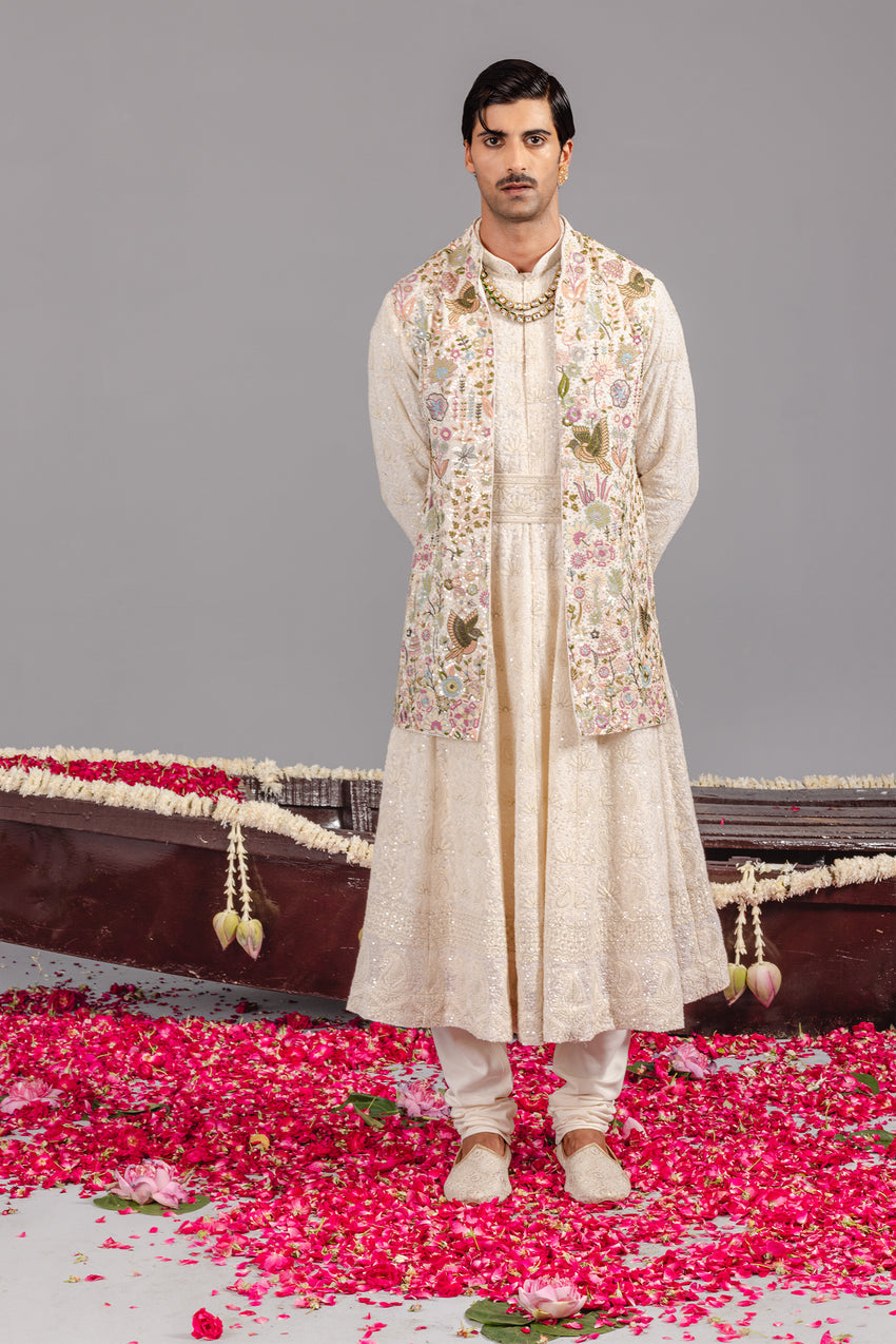 PHOOLPANKH IVORY JACKET ANARKALI SET