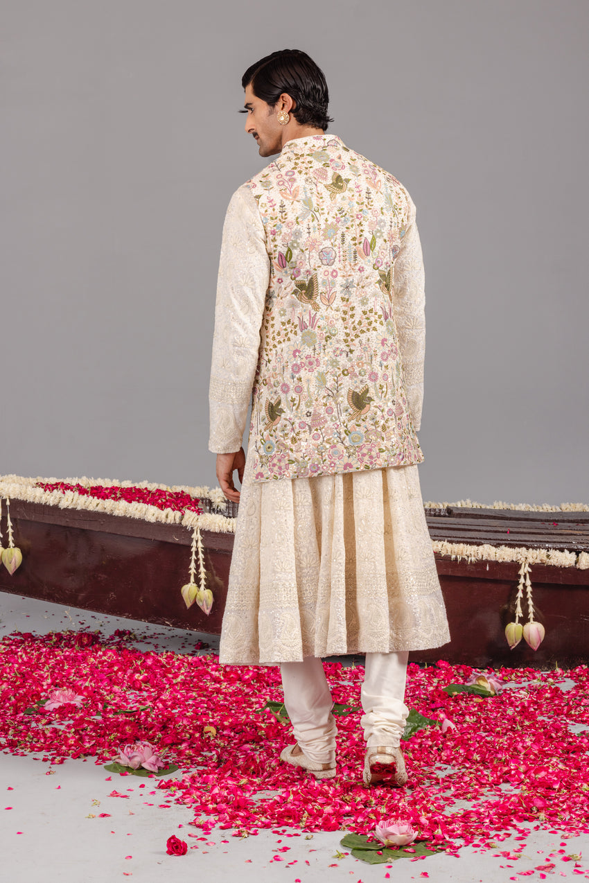 PHOOLPANKH IVORY JACKET ANARKALI SET
