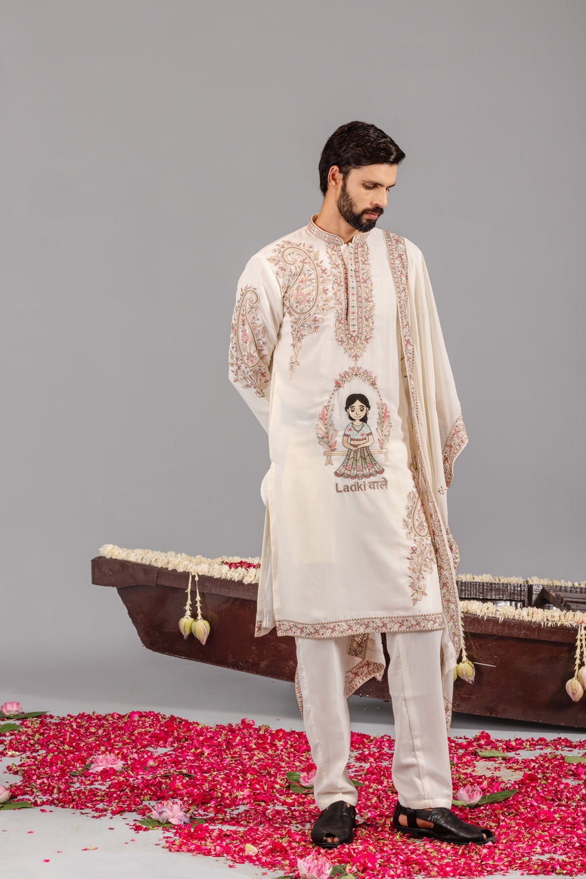 LADKEWALE CREAM KURTA SET
