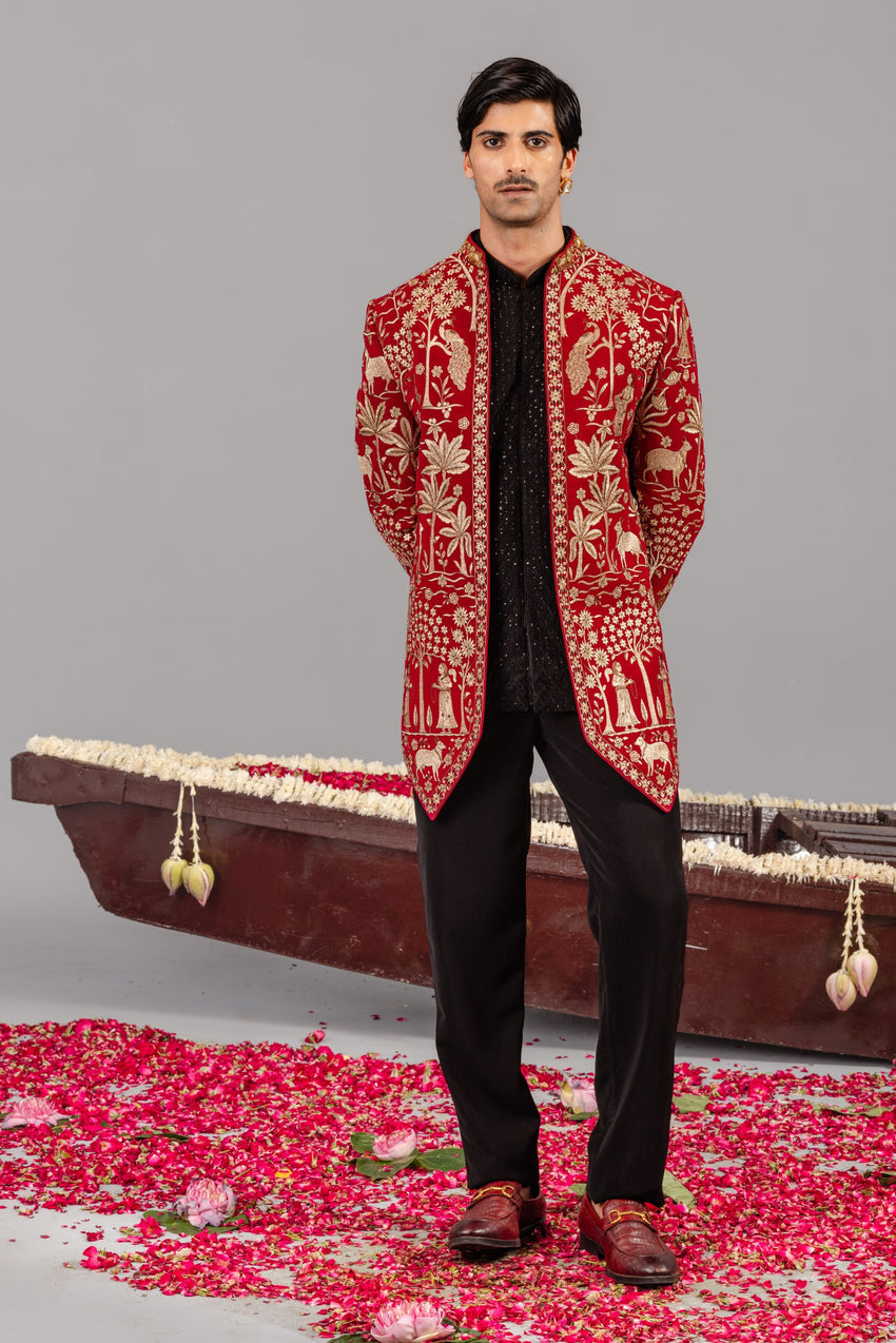 PICHWAI RED JODHPURI SET
