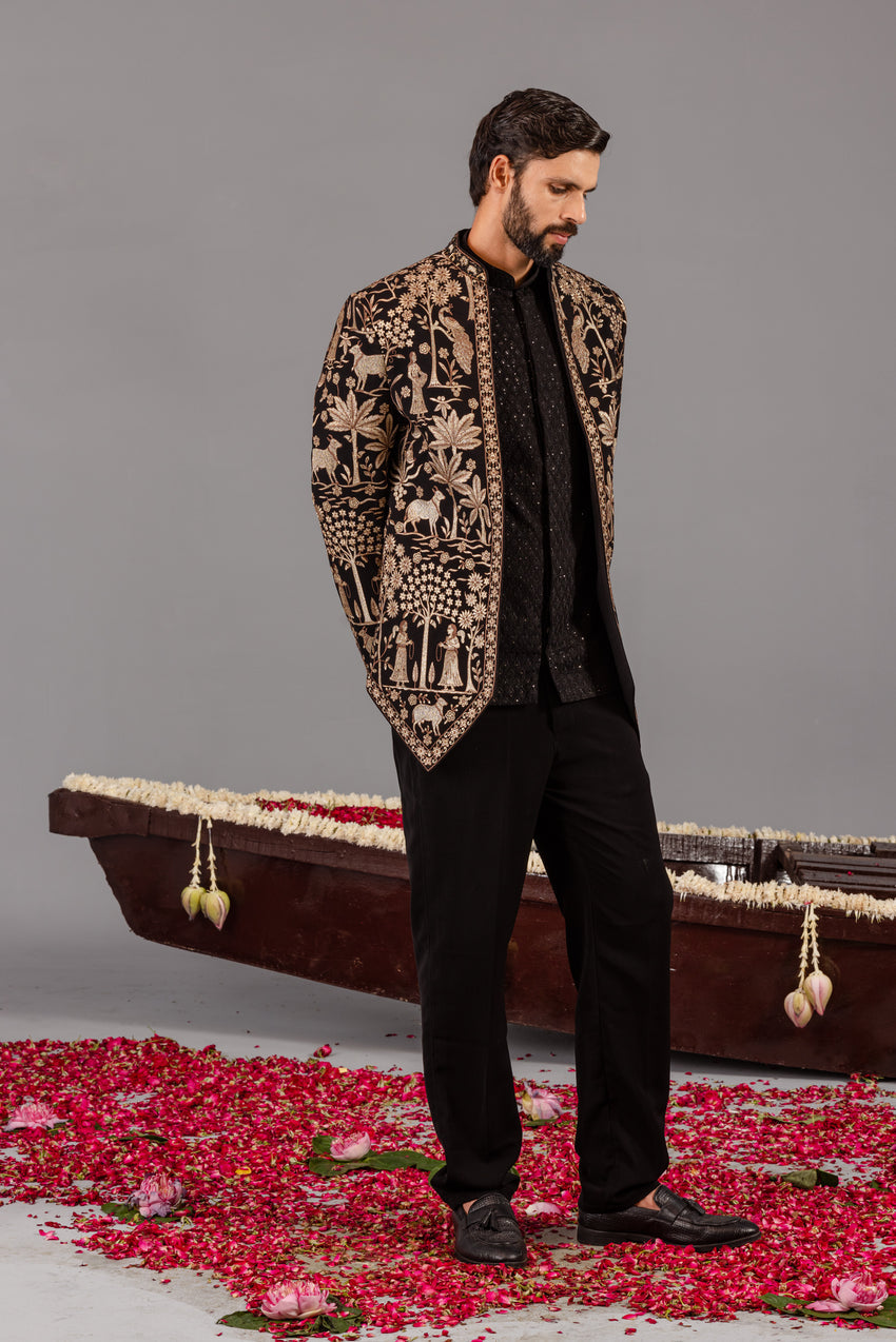 PICHWAI BLACK JODHPURI SET