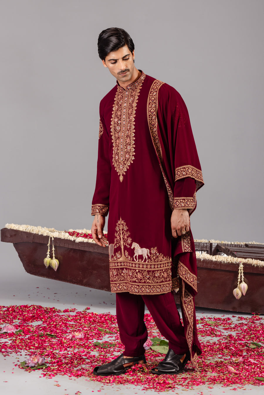 CHAAR KADAM WINE KURTA SET