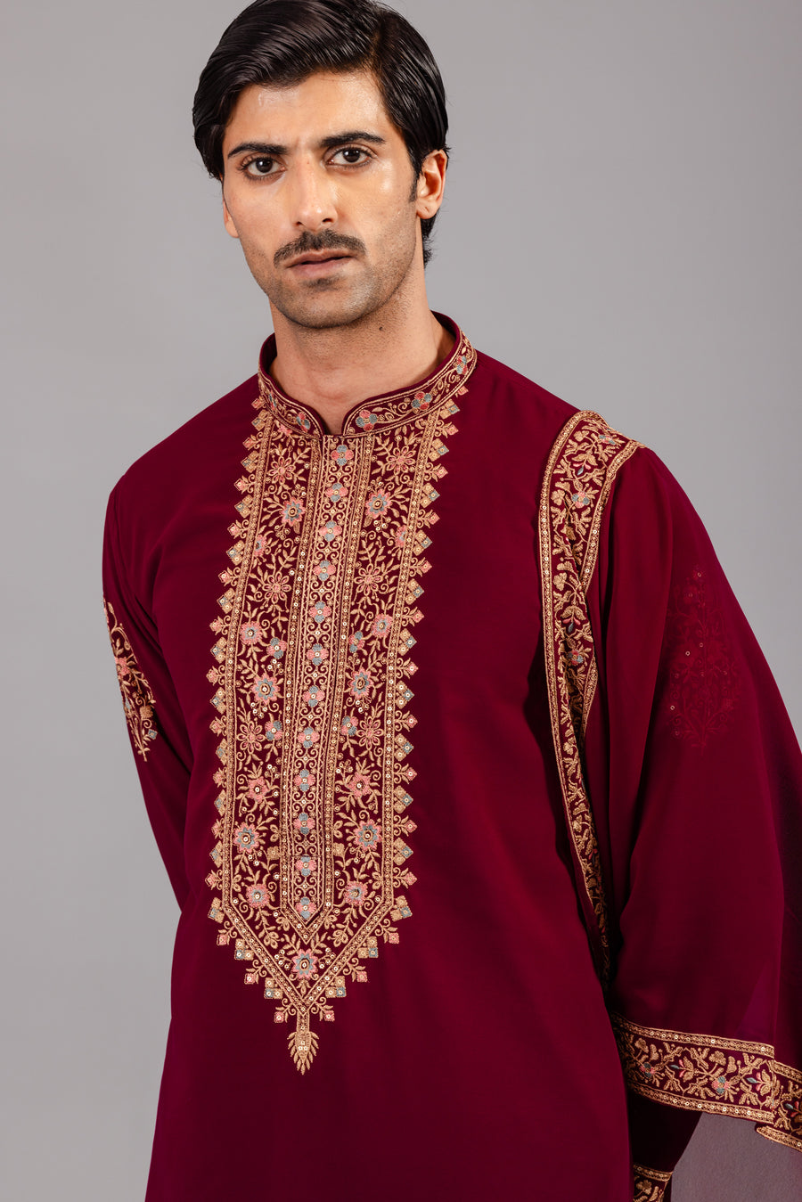 CHAAR KADAM WINE KURTA SET