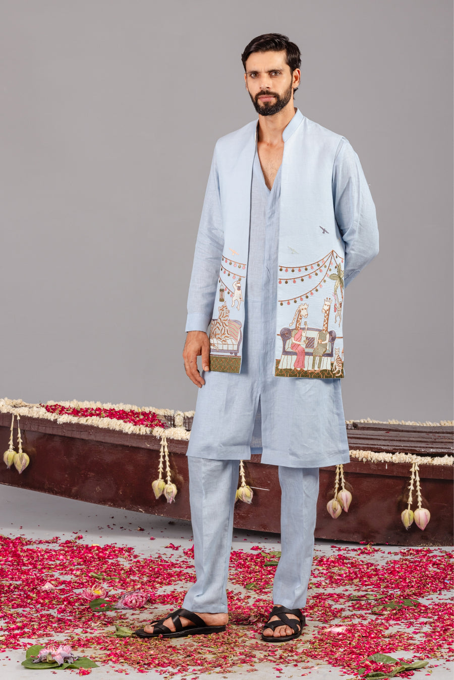CARNIVAL SKY BLUE FRONT OPEN KURTA JACKET SET