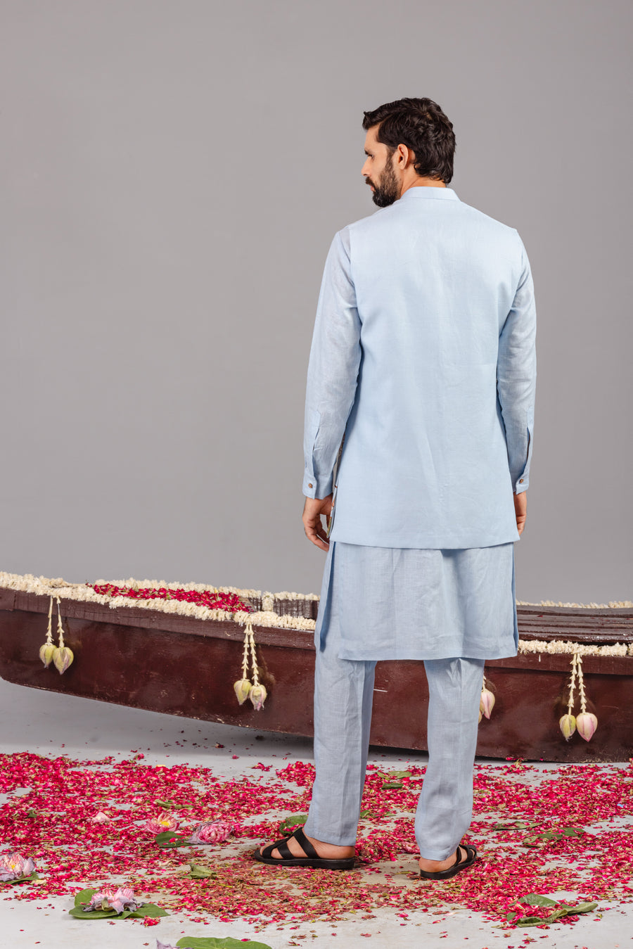 CARNIVAL SKY BLUE FRONT OPEN KURTA JACKET SET
