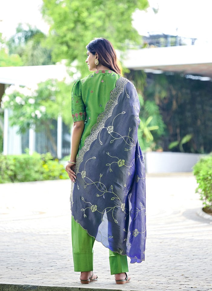 Fern Green Floral Embroidered Festive Suit Set