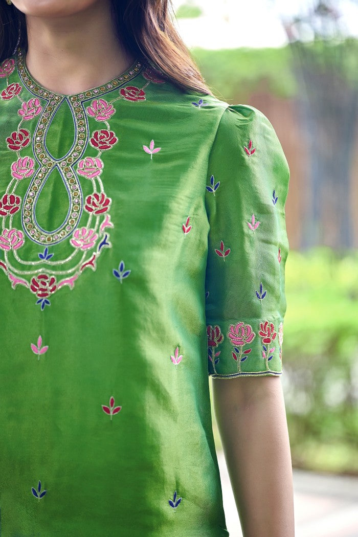 Fern Green Floral Embroidered Festive Suit Set