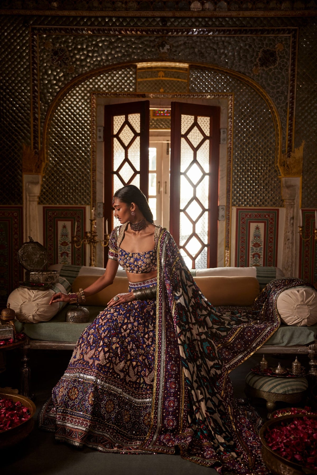 Purple Lehenga Set With Bird Embroidery