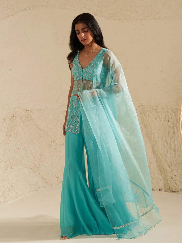 Cassia Aqua Blue Sharara Set