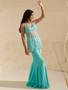 Cassia Aqua Blue Sharara Set