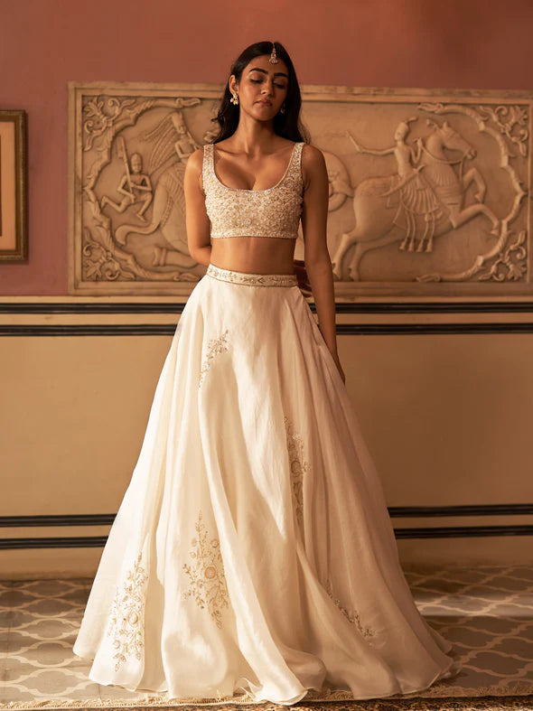 Pearl Gold Silk Organza Lehenga Set
