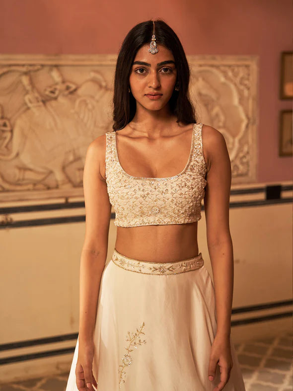 Pearl Gold Silk Organza Lehenga Set