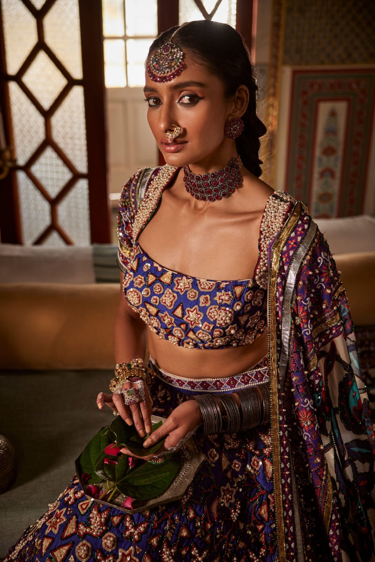Purple Lehenga Set With Bird Embroidery