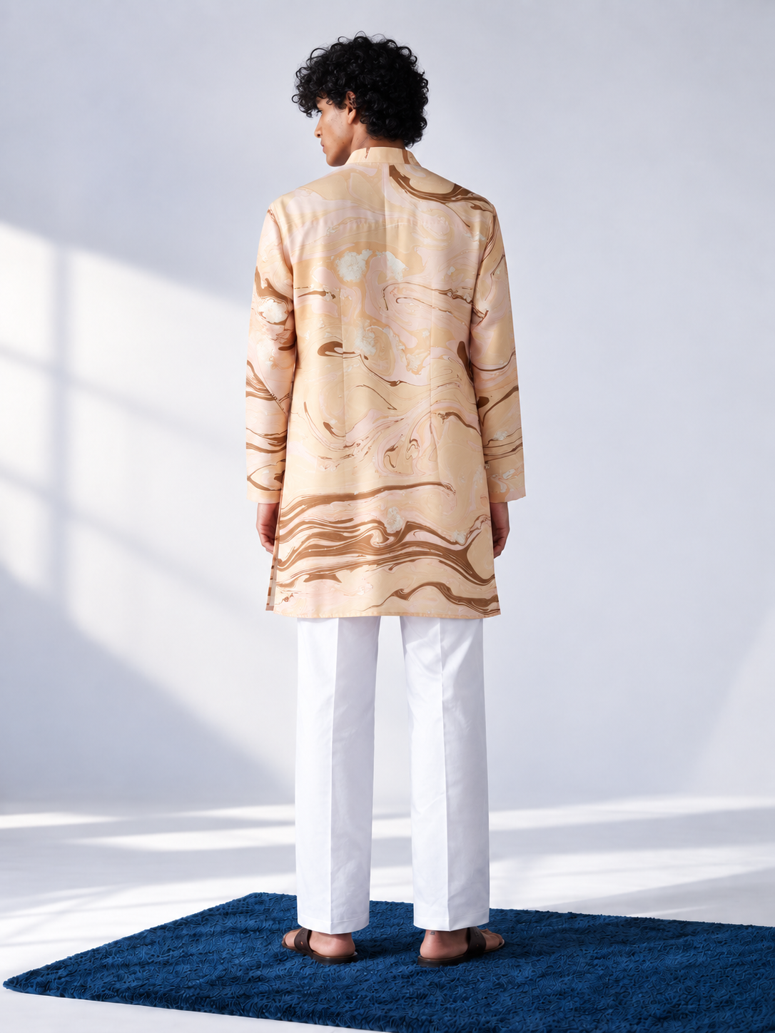 Champagne & Caramel Hand-Marbled Short Kurta