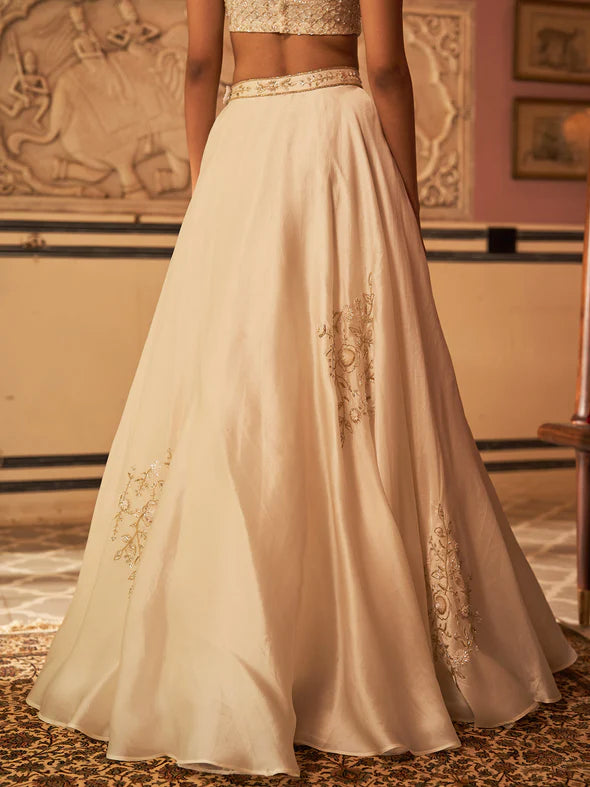 Pearl Gold Silk Organza Lehenga Set