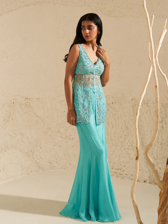 Cassia Aqua Blue Sharara Set