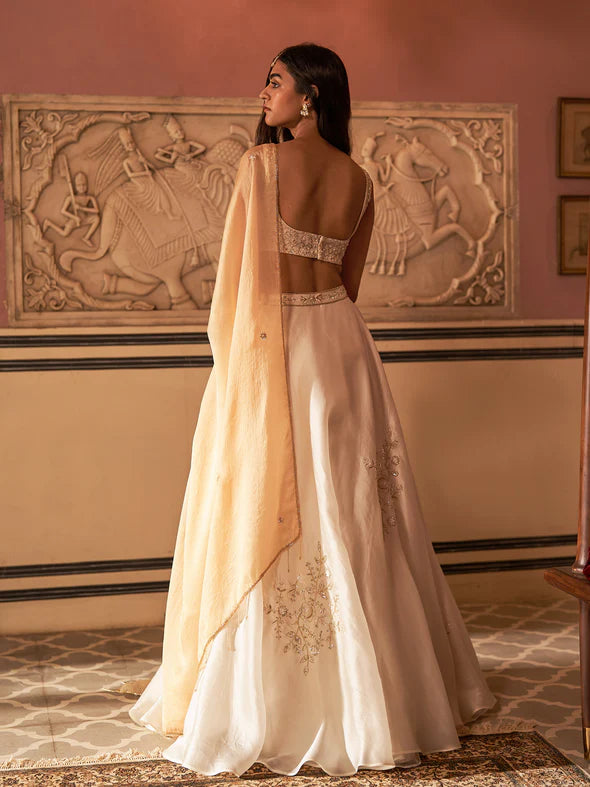 Pearl Gold Silk Organza Lehenga Set
